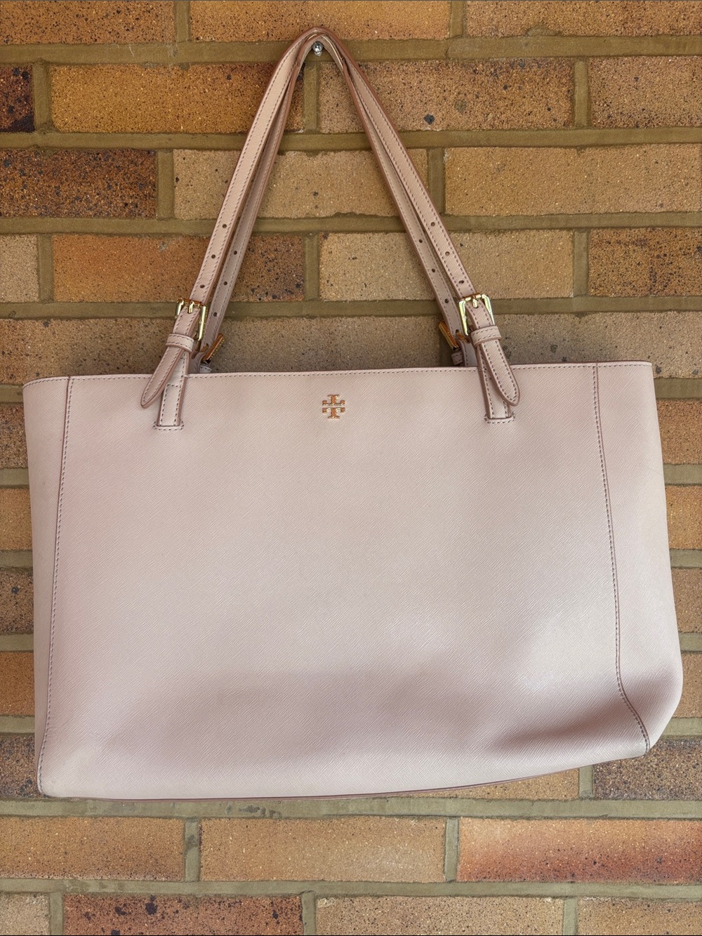 Tory Burch Blush Leather Double-Handle 3 Compartment Tote Bag